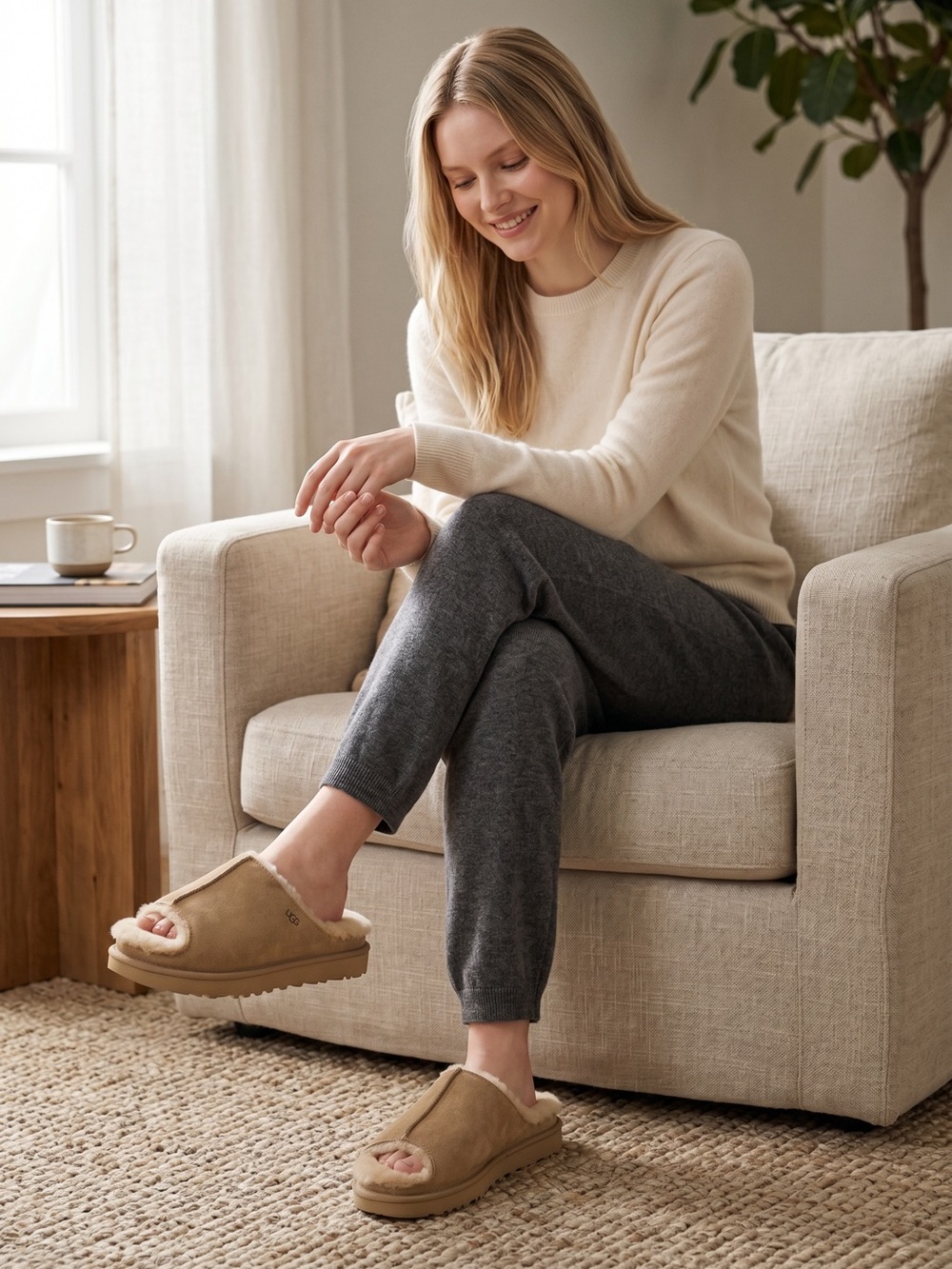 UGG Greenport Suede Slide Shearling Slip On Size 5 Cozy Cabincore Loungewear - Picture 12 of 12